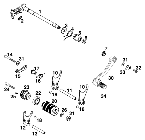 Sprängskiss: Shifting Mechanism – KTM 620 LC-4 Competition