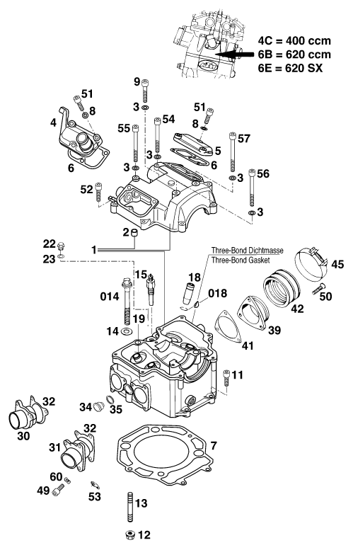 Sprängskiss: Cylinder Head – KTM 620 SUP-COMP