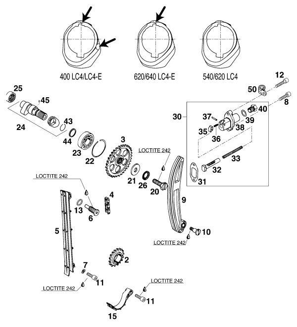 Sprängskiss: Timing Drive – KTM 400 SX '98
