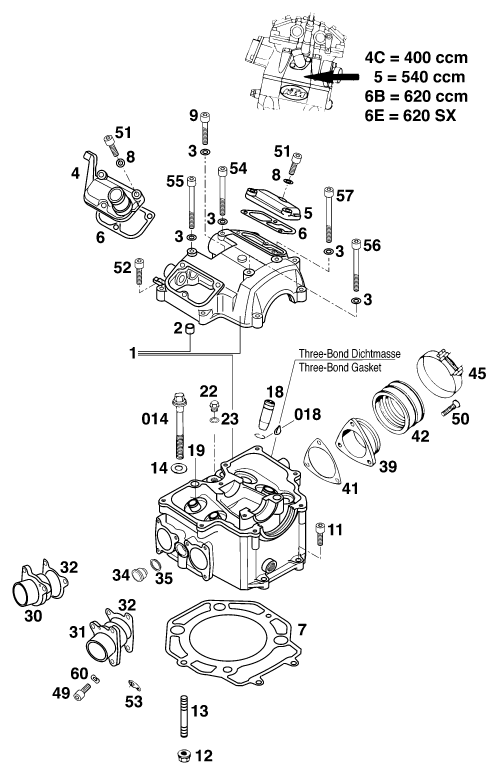 Sprängskiss: Cylinder Head – KTM 400 SX '98