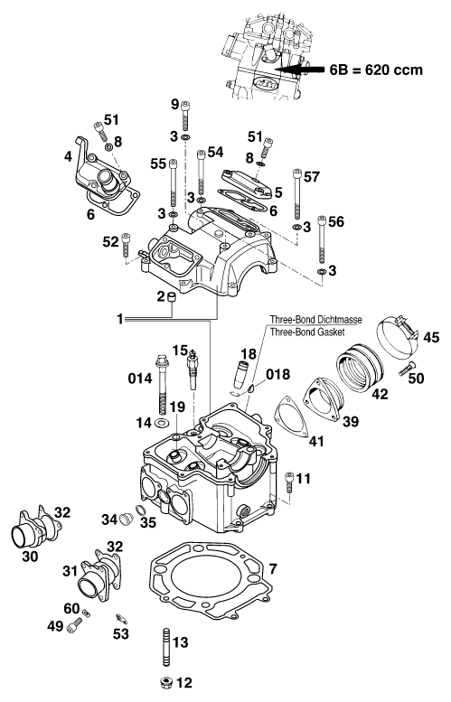Sprängskiss: Cylinder Head – KTM 620 LC-4 Competition