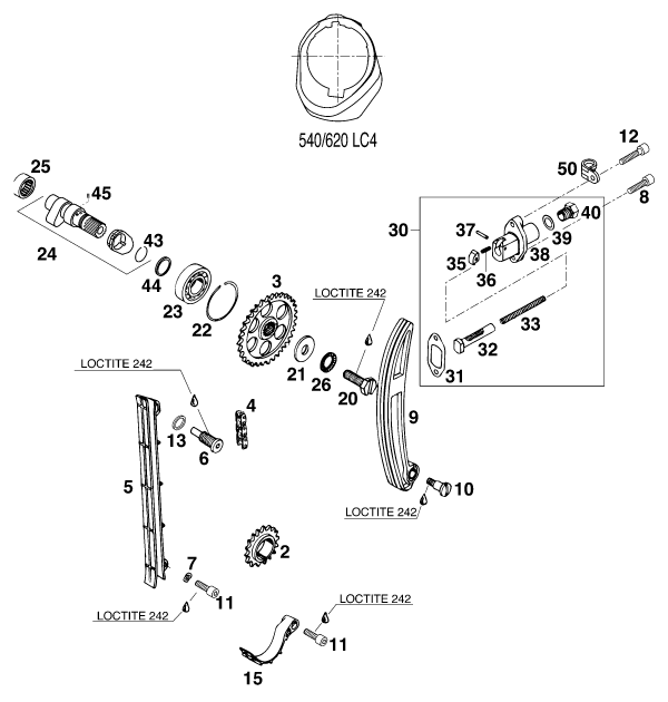 Sprängskiss: Timing Drive – KTM 620 LC-4 Competition