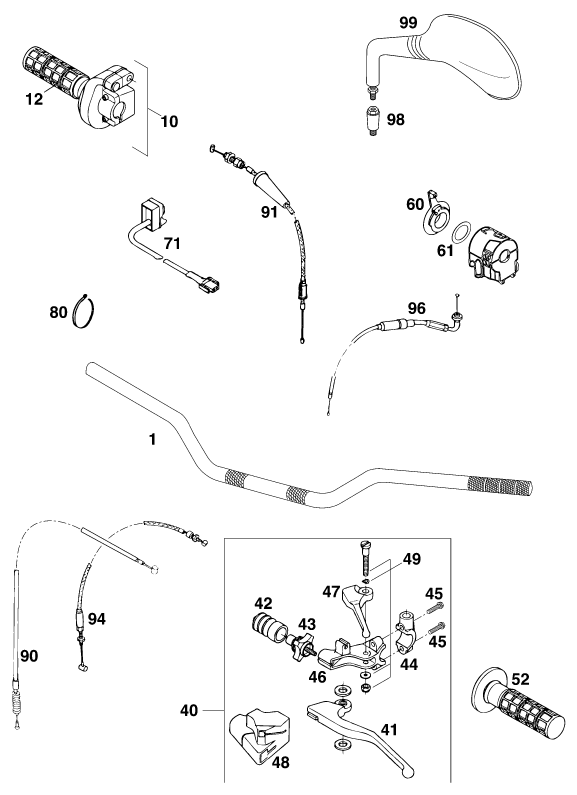 Sprängskiss: Handlebar, Controls – KTM 620 LC-4 Competition