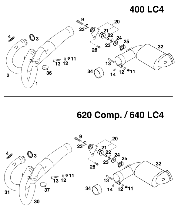 Sprängskiss: Exhaust System – KTM 400 LC 4 '98