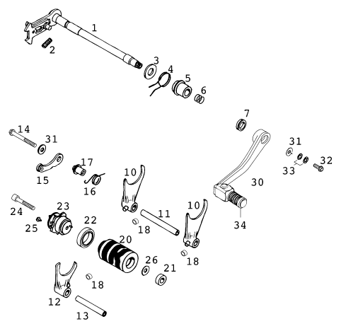 Sprängskiss: Shifting Mechanism – KTM 640 DUKE II LIME 2000