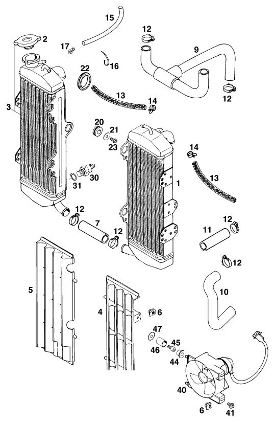 Sprängskiss: Cooling System – KTM 640 DUKE II,lime