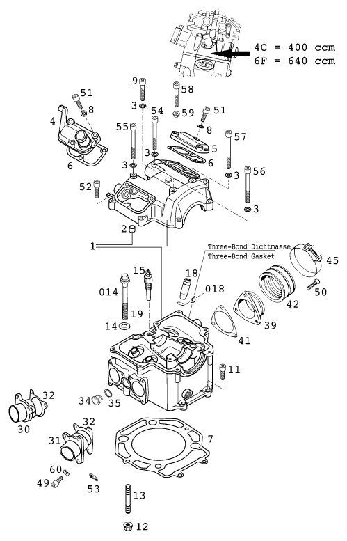 Sprängskiss: Cylinder Head – KTM 640 DUKE II LIME 2000
