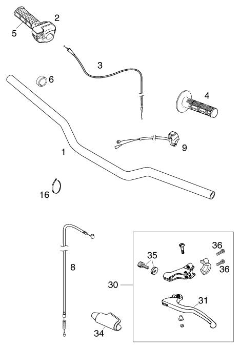 Sprängskiss: Handlebar, Controls – KTM 60 SX 2000