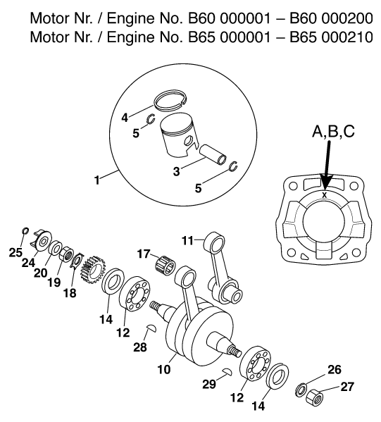 Sprängskiss: Crankshaft, Piston – KTM 60 SX 2000