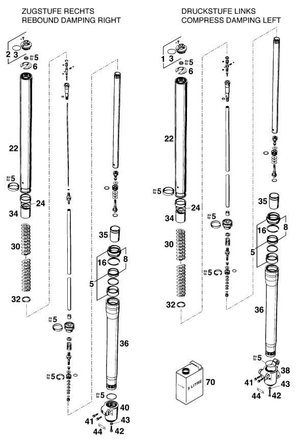 Sprängskiss: Front Fork Disassembled – KTM 300 EGS 10KW '99