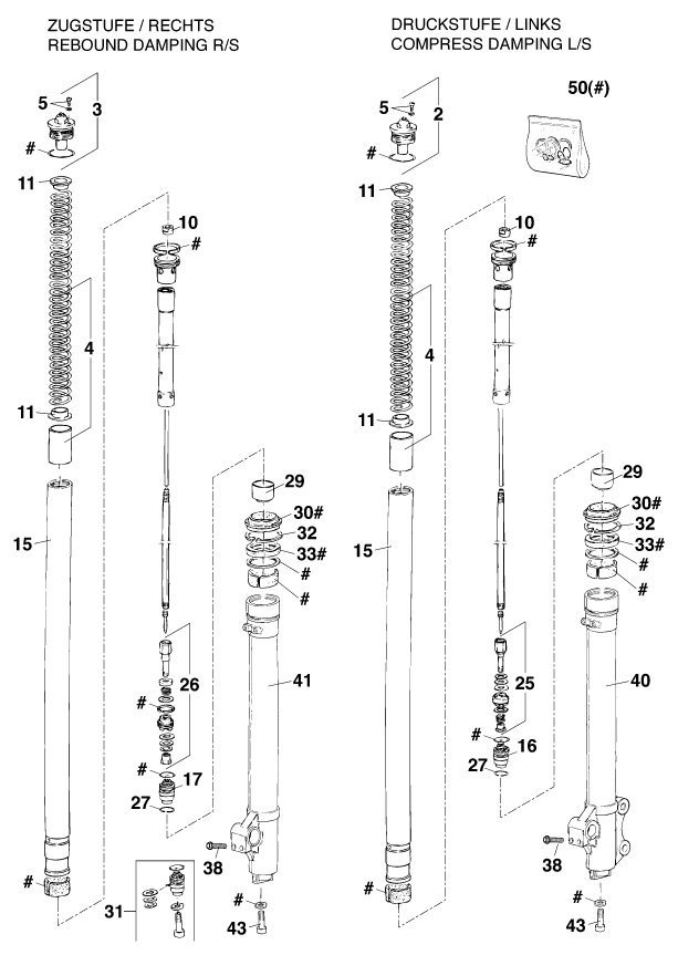 Sprängskiss: Front Fork Disassembled – KTM 200 EXC '99