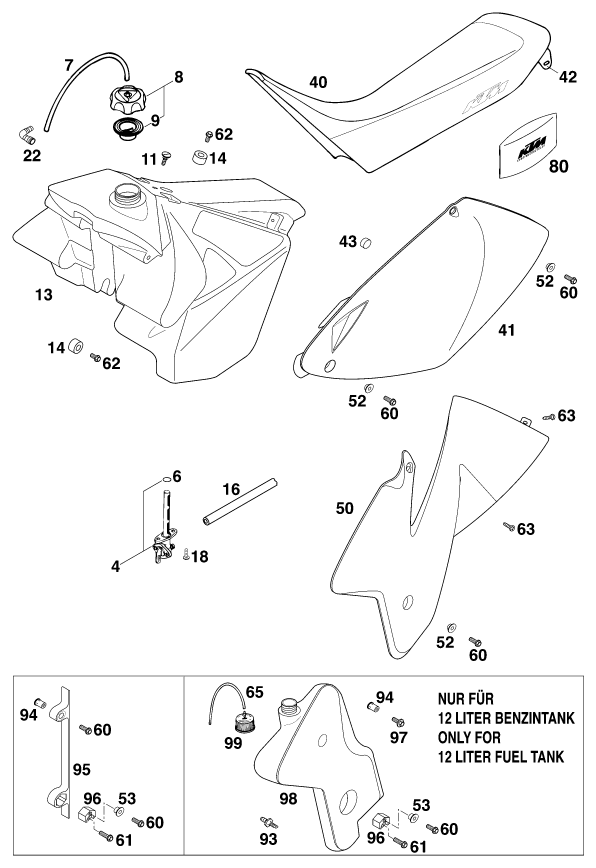 Sprängskiss: Tank, Seat – KTM 300 EGS 10KW '99
