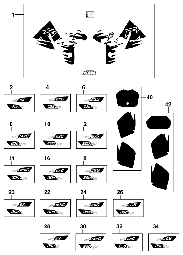 Sprängskiss: Decal – KTM 300 EGS 10KW '99