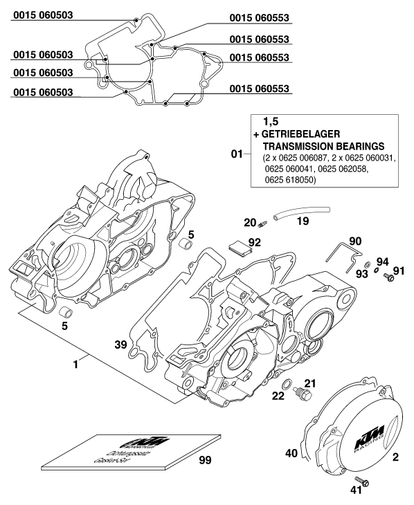 Sprängskiss: Engine Case – KTM 125 SX '99