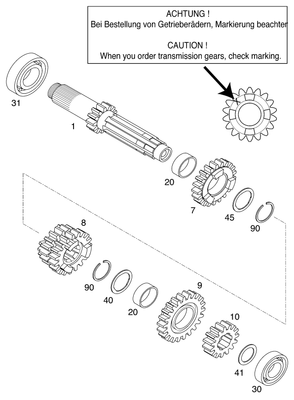 Sprängskiss: Transmission I - Main Shaft – KTM 125 EXC SIX-DAYS 2001