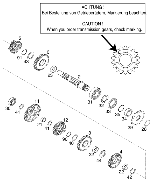 Sprängskiss: Transmission II - Countershaft – KTM 125 SX '99