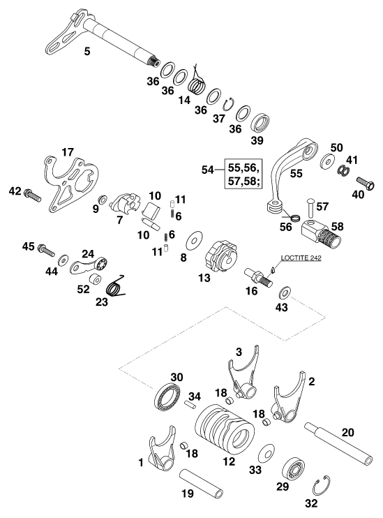 Sprängskiss: Shifting Mechanism – KTM 125 SX '99