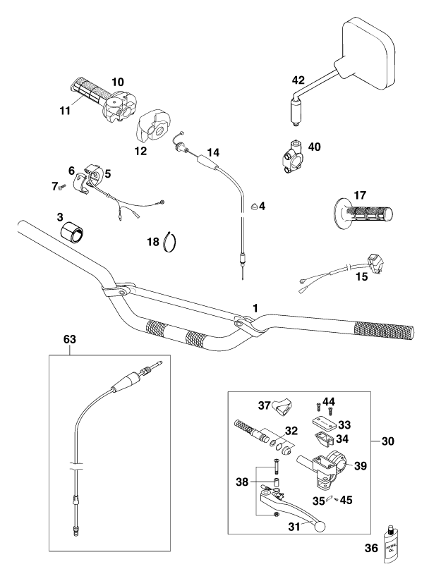 Sprängskiss: Handlebar, Controls – KTM 300 EGS 10KW '99