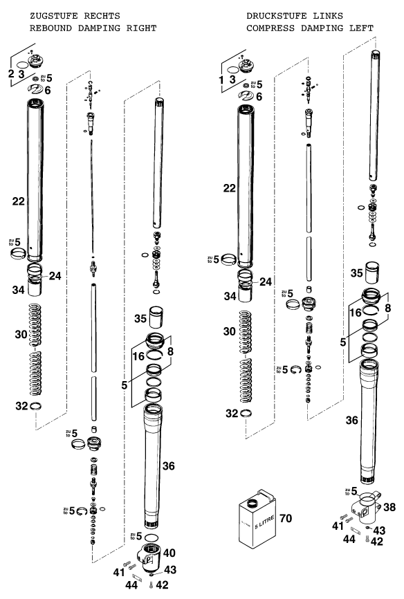 Sprängskiss: Front Fork Disassembled – KTM 640 ADVENTURE-R 2000