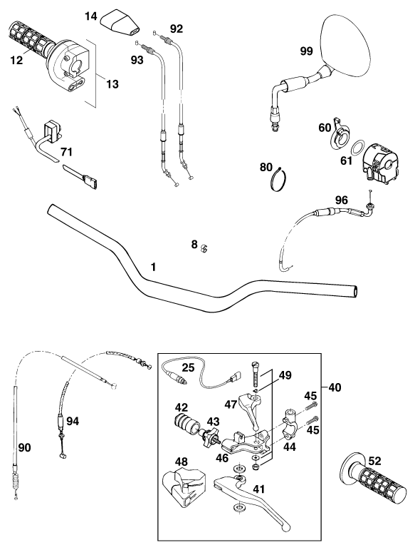 Sprängskiss: Handlebar, Controls – KTM 640 ADVENTURE-R 2000