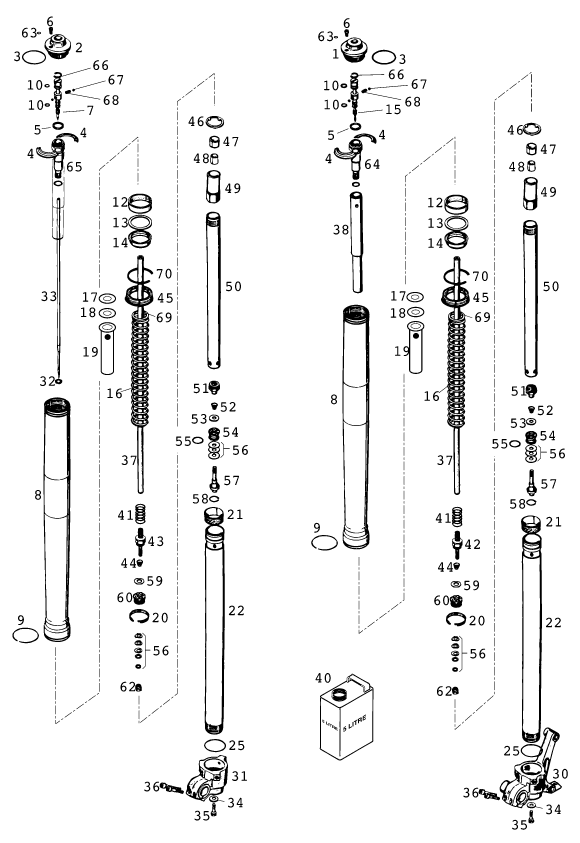 Sprängskiss: Front Fork Disassembled – KTM 400 SUP-COMP 20kW
