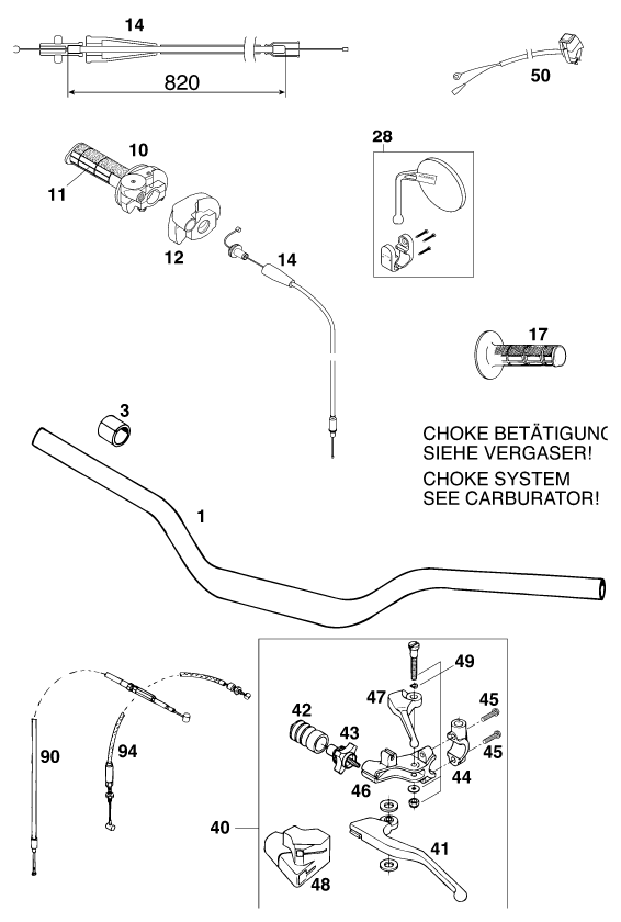 Sprängskiss: Handlebar, Controls – KTM 540 SXC 20kW