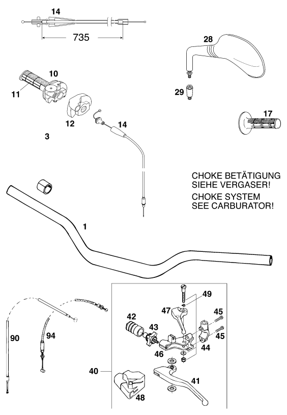 Sprängskiss: Handlebar, Controls – KTM 400 SUP-COMP 20kW