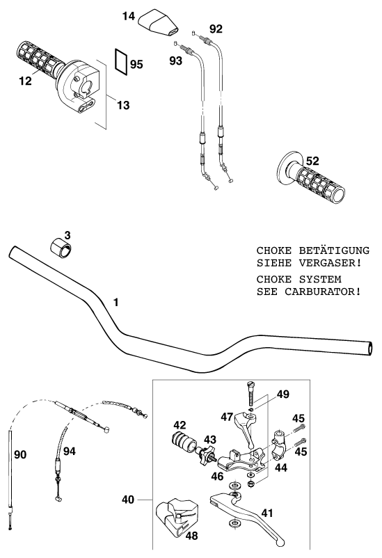 Sprängskiss: Handlebar, Controls – KTM 400 SXC 2000