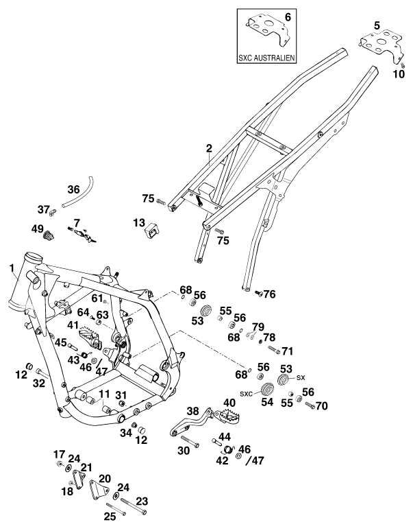 Sprängskiss: Frame – KTM 540 SXC 20kW
