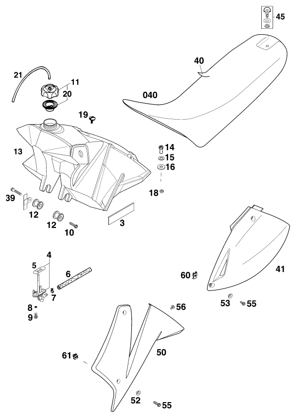 Sprängskiss: Tank, Seat – KTM 400 SUP-COMP 20kW