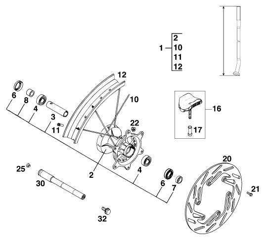 Sprängskiss: Front Wheel – KTM 620 SX '99