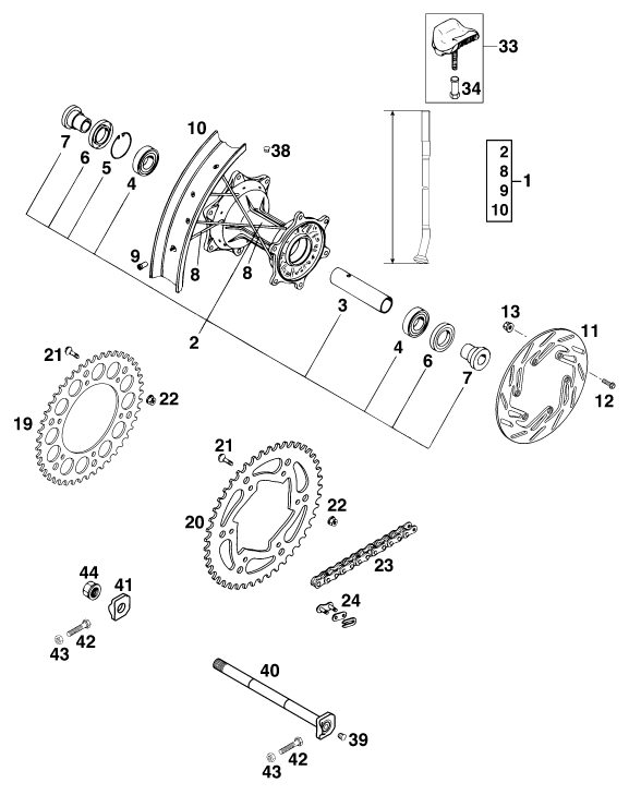 Sprängskiss: Rear Wheel – KTM 400 SUP-COMP 20kW