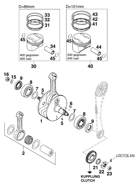 Sprängskiss: Crankshaft, Piston – KTM 620 SUP-COMP 20kW