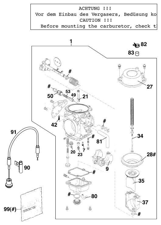 Sprängskiss: Carburetor – KTM 400 SX '98