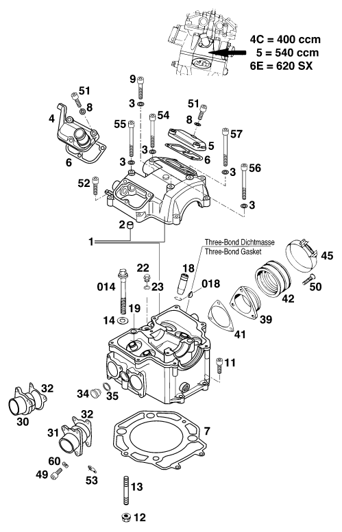 Sprängskiss: Cylinder Head – KTM 400 SX '98