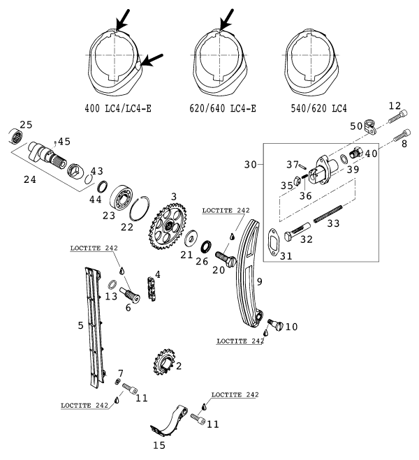 Sprängskiss: Timing Drive – KTM 640 DUKE II LIME 2000