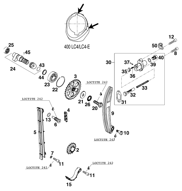 Sprängskiss: Timing Drive – KTM 400 SX '98