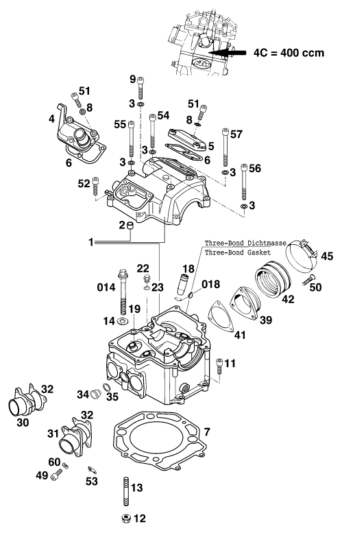 Sprängskiss: Cylinder Head – KTM 400 SX '98