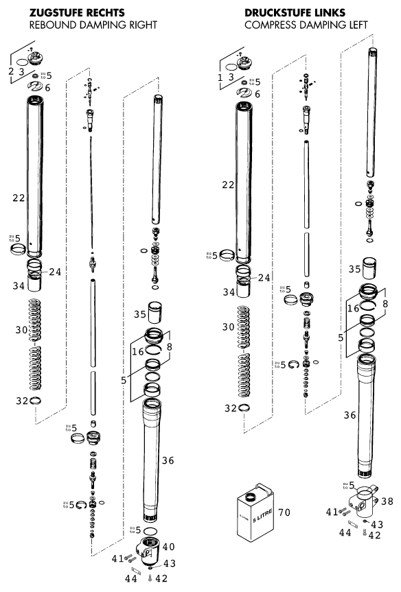 Sprängskiss: Front Fork, Triple Clamp – KTM 400 LC 4 99