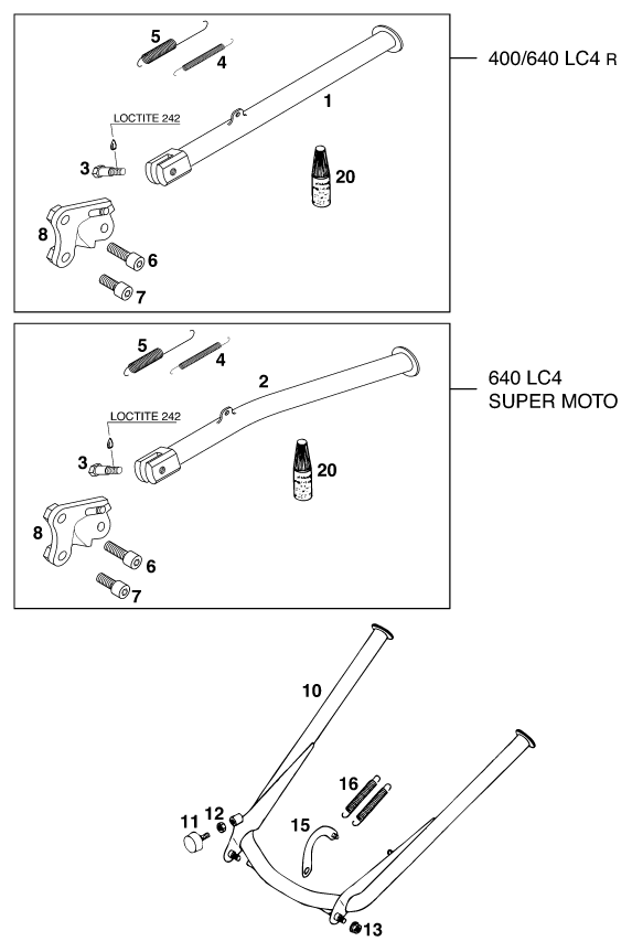 Sprängskiss: Side / Center Stand – KTM 400 LC 4 99