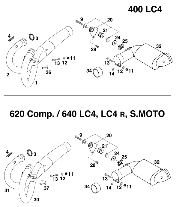 Sprängskiss: Exhaust System – KTM 400 LC 4 99