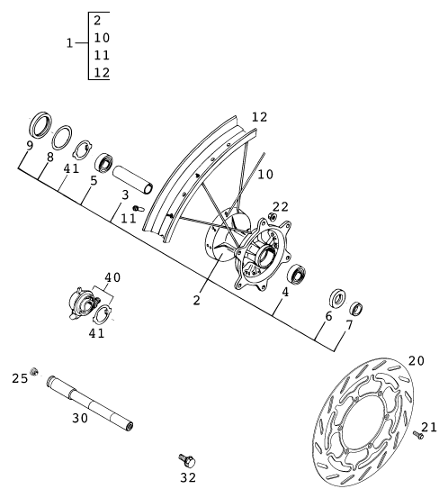 Sprängskiss: Front Wheel – KTM 400 LC 4 99