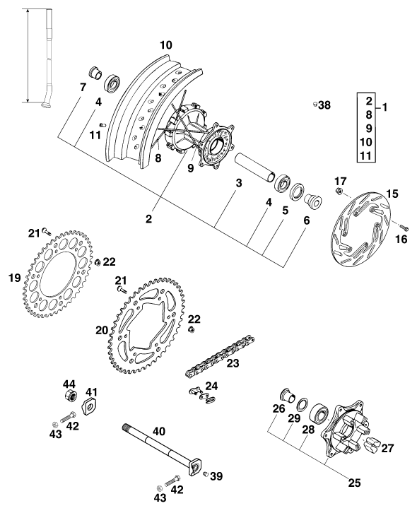 Sprängskiss: Rear Wheel – KTM 640 LC-4 Super-Moto