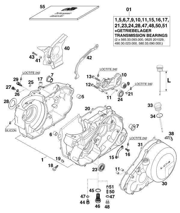 Sprängskiss: Engine Case – KTM 640 DUKE II,lime