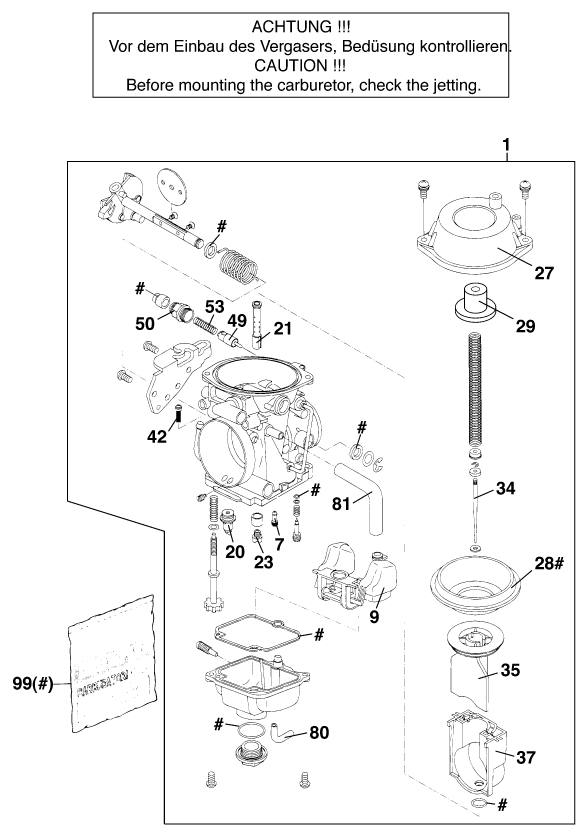 Sprängskiss: Carburetor – KTM 640 DUKE II,lime
