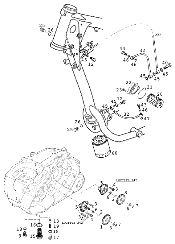 Sprängskiss: Lubricating System – KTM 640 DUKE II LIME 2000
