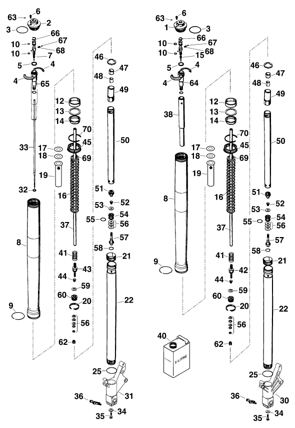 Sprängskiss: Front Fork Disassembled – KTM 640 DUKE II