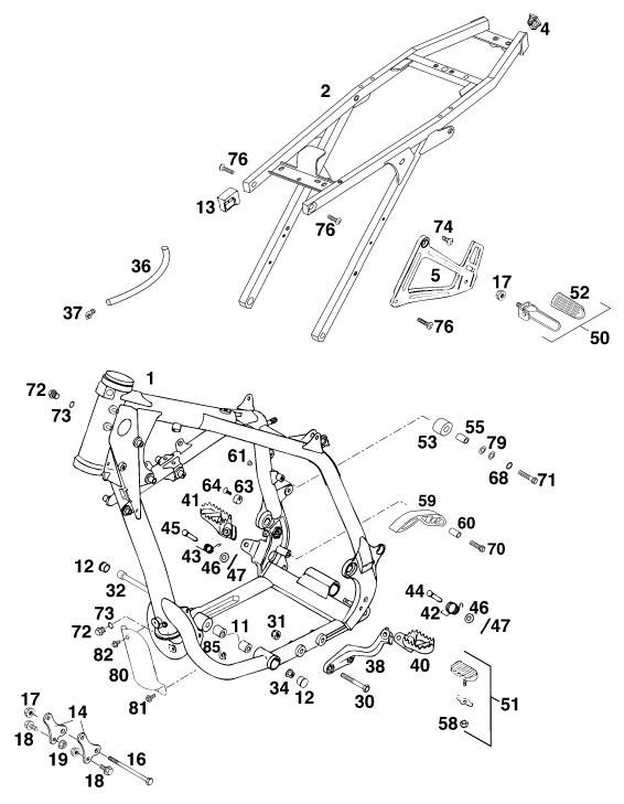 Sprängskiss: Frame – KTM 640 DUKE II