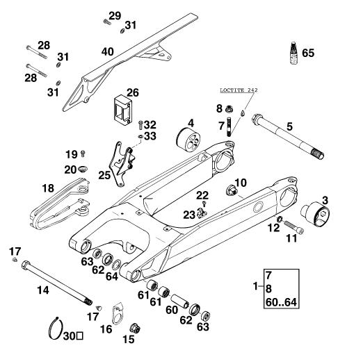 Sprängskiss: Swing Arm – KTM 640 DUKE II