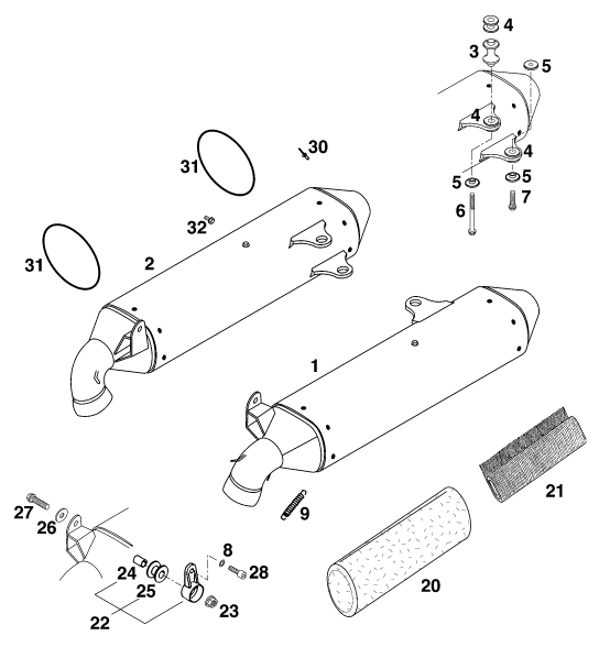 Sprängskiss: Exhaust System – KTM 640 DUKE II
